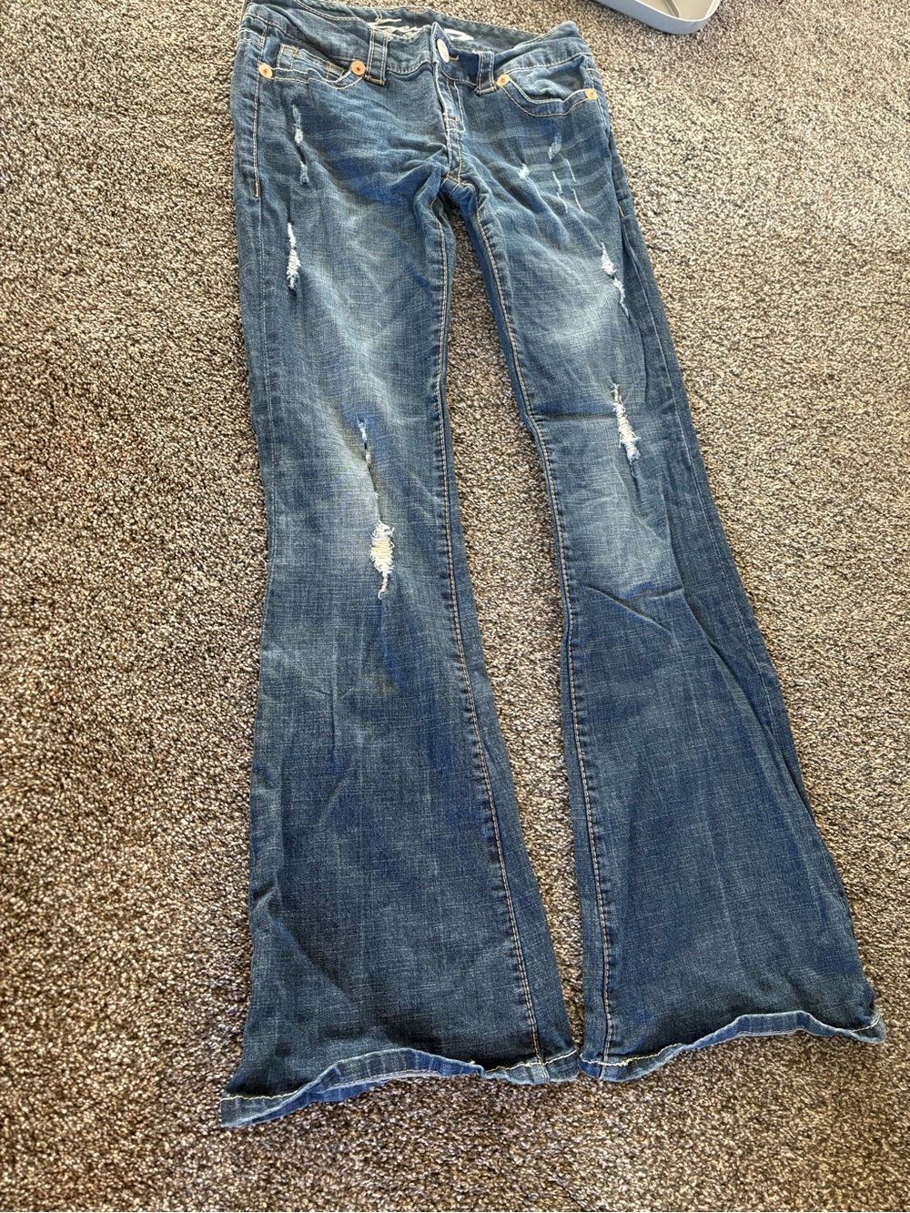 7 For All Mankind Medium Wash Distressed Flare Jeans